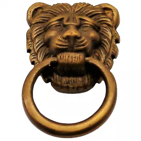 Zierbeschlag mit Lwenkopf Ringgriff Messingguss 40 x 36mm