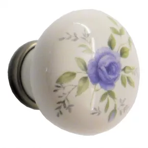 Knopf mit floralem Motiv Messing altverzinnt Porzellan Durchmesser 30mm