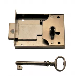 Kastenschloss mit vorstehendem Stulp Eisen blank viele Dornmae